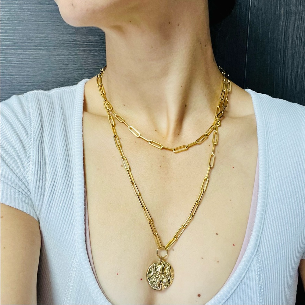 Gold Paperclip necklace set of 2